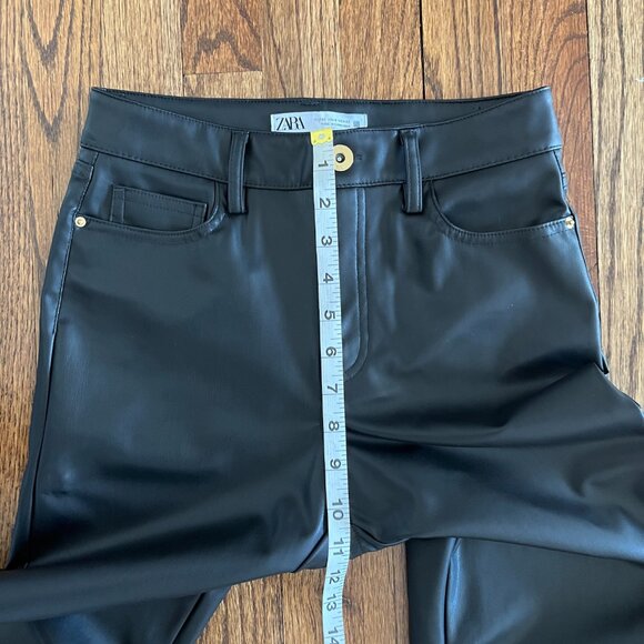 Zara Womens Faux Leather Black Straight Leg High Rise Pants  Size 0 - Picture 4 of 6